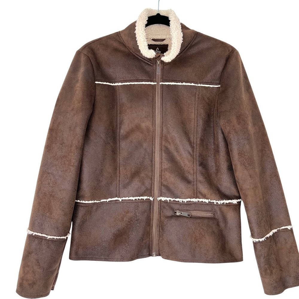 Prana Esme Brown Sherpa Faux Suede Shearling Jacket Sz M